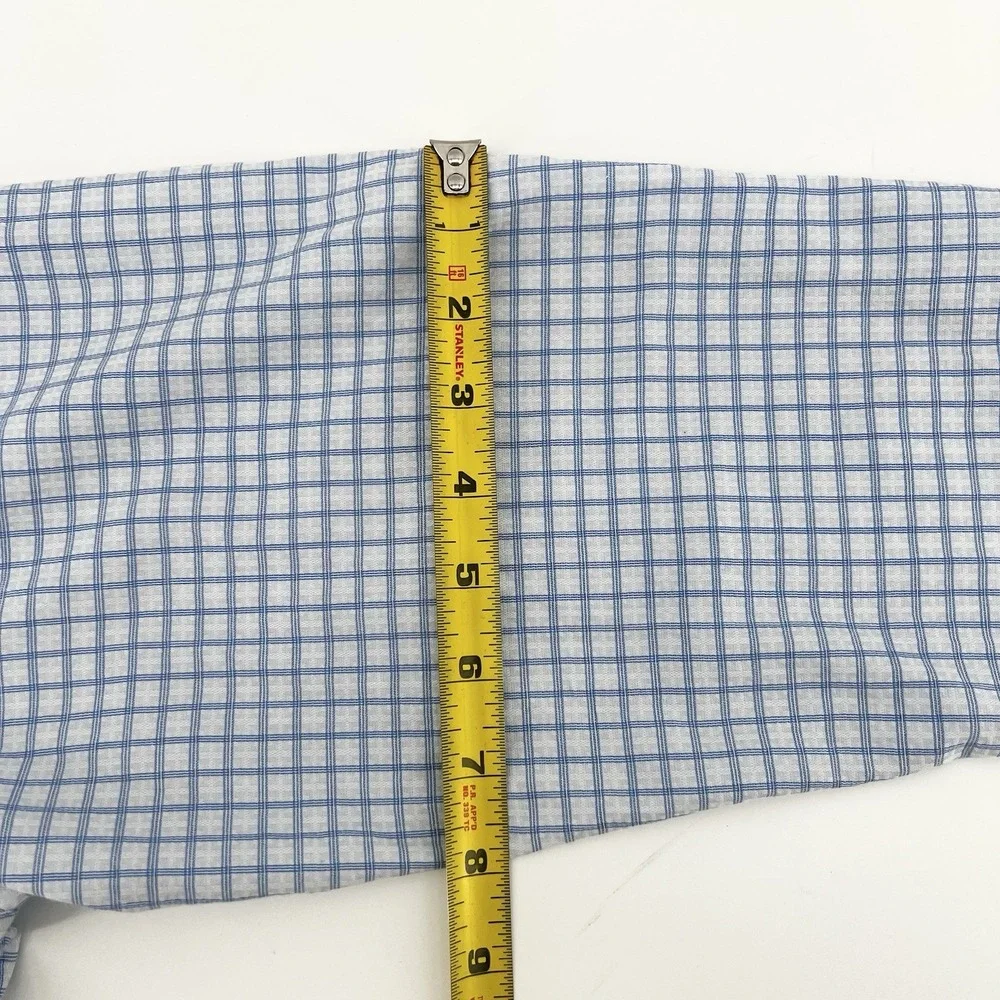 Duchamp London Men's Dress Shirt 18 XXL 46 Blue White Check Slim‎ Fit Stretch